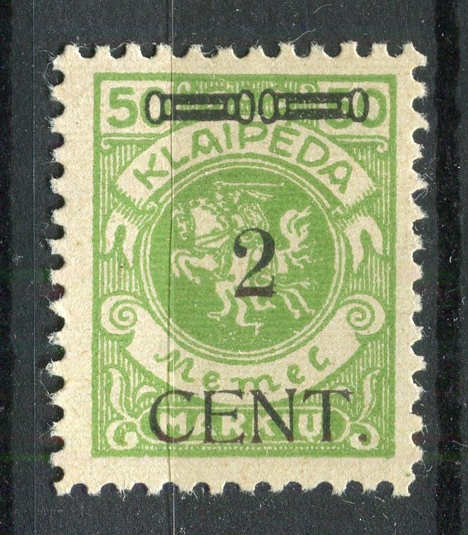 LITHUANIA MEMEL; 1923 early CENT. Surcharged issue Mint hinged 2c. value
