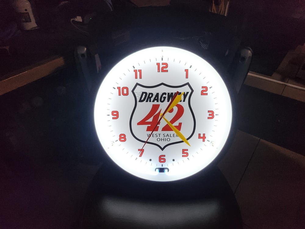 Dragway 42 Neon Clock 20" Image Time Mint condition Custom Made