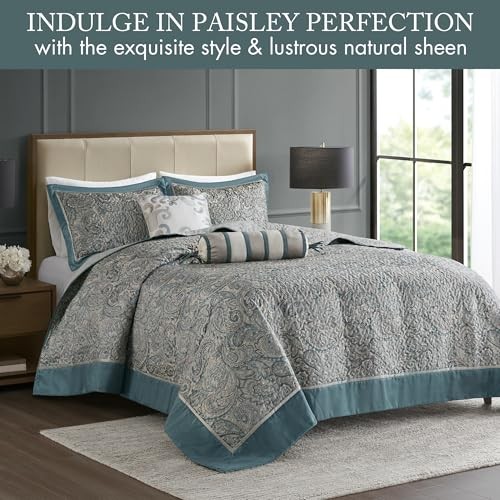 Aubrey Reversible Quilted Bedspread Set, Solid Reverse Oversized Queen Teal