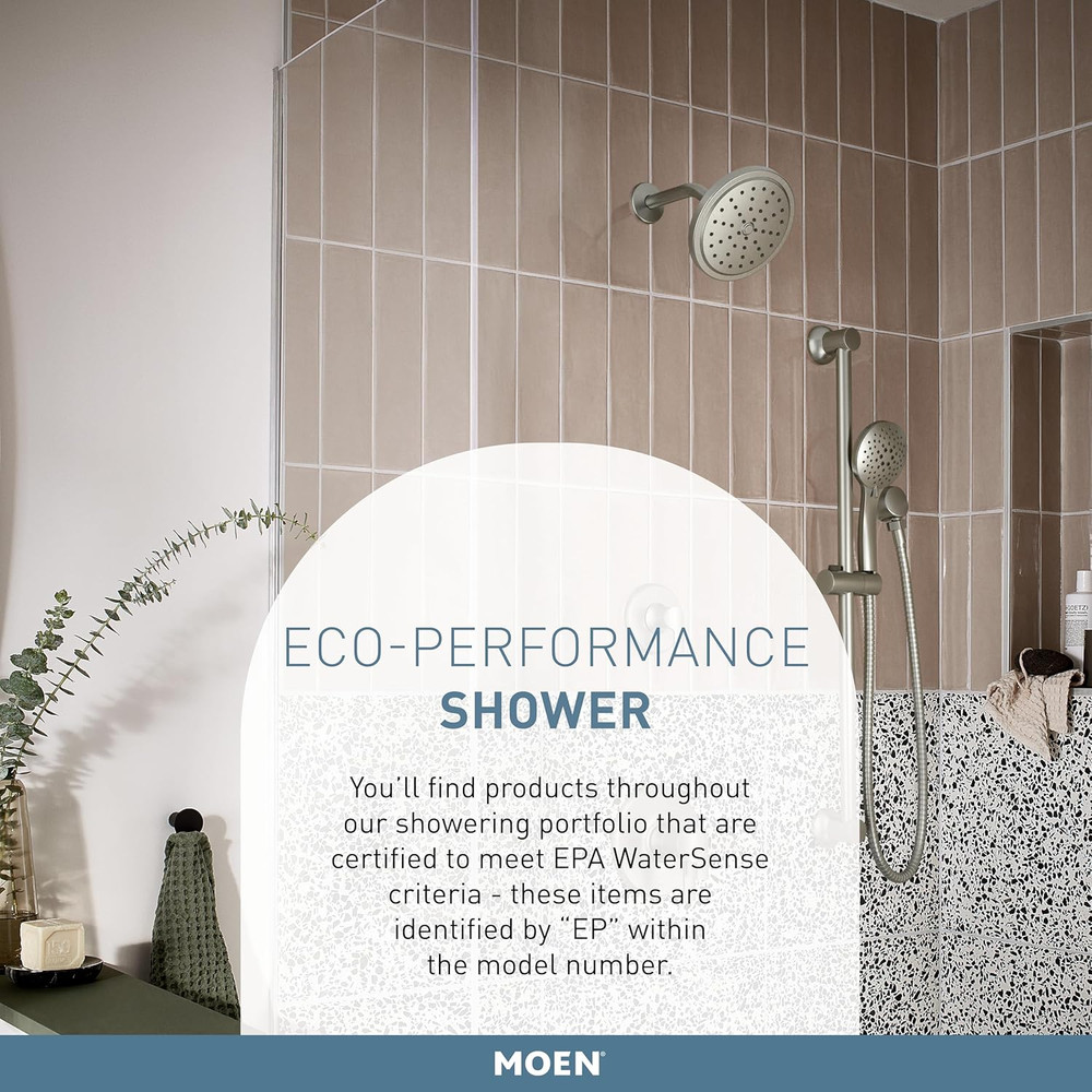 Brushed Nickel Eco-Performance 5-Function Handheld Removable Shower Head, Adjust