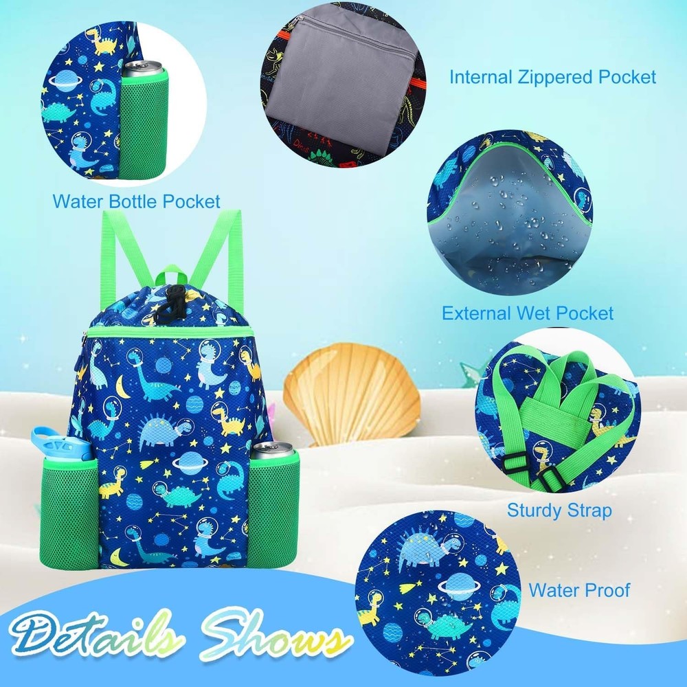 RHCPFOVR Dinosaur Drawstring Backpack for Kids - Blue Space