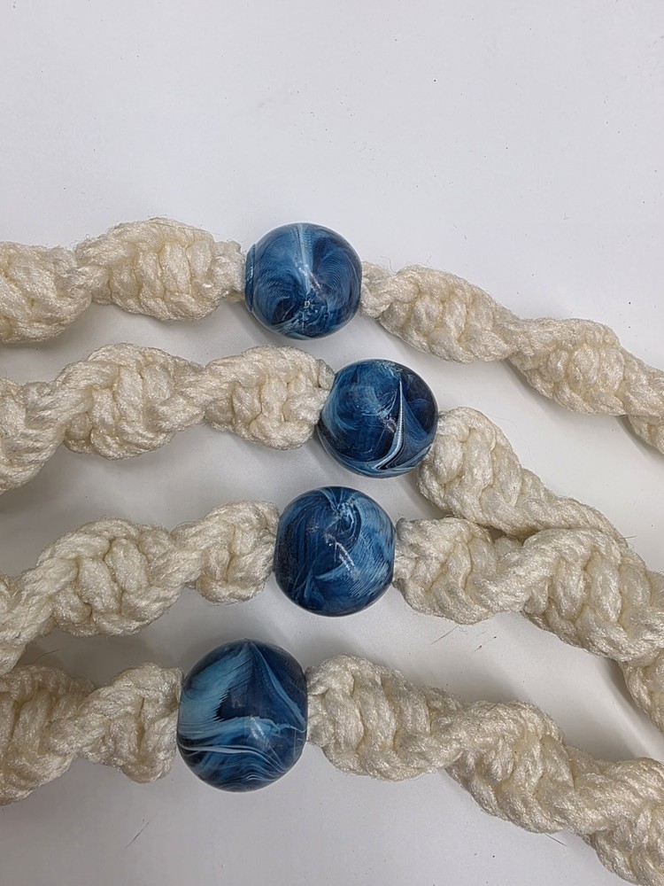 Vintage Boho Plant Hanger Macrame 48’’ Long Blue Beaded