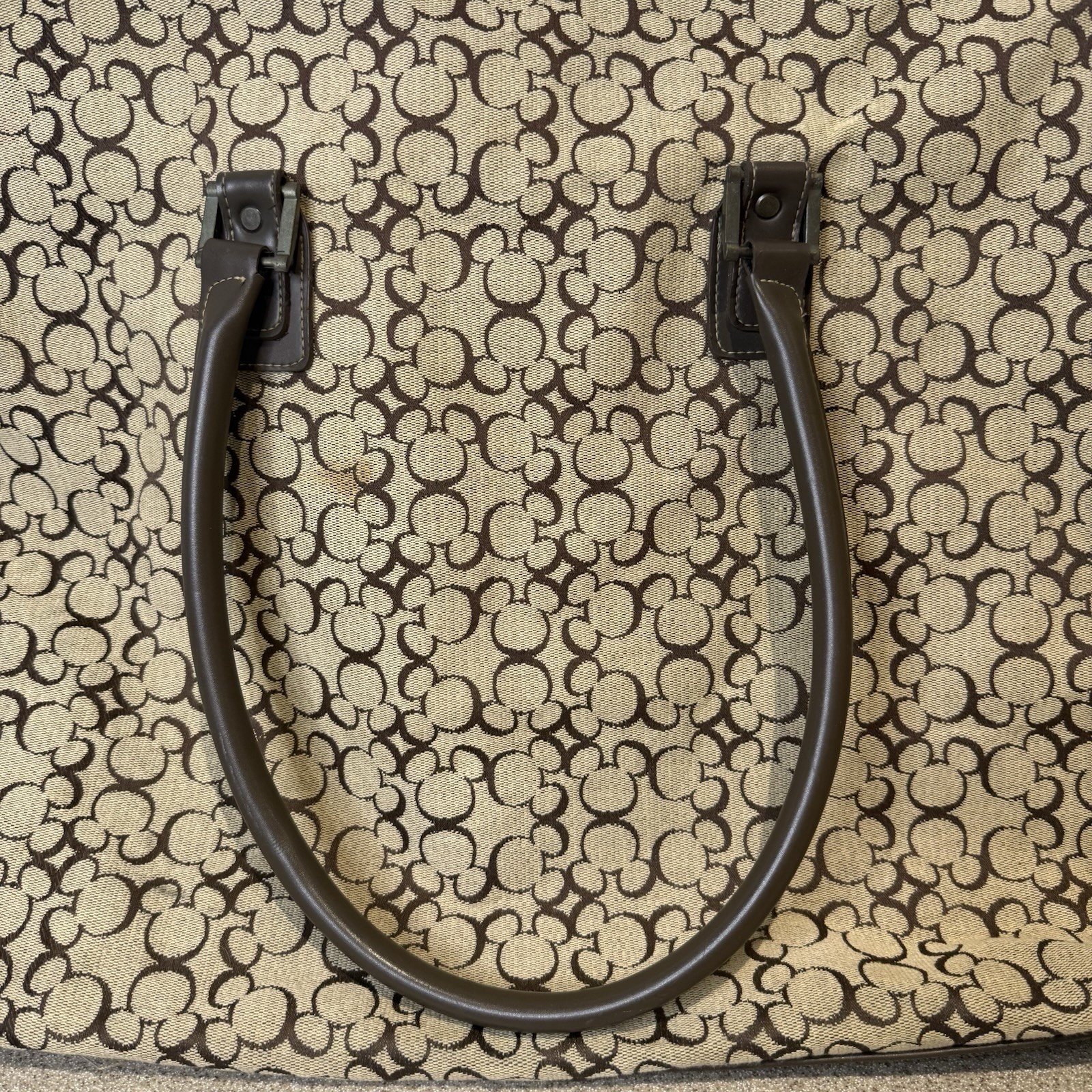 Rare Walt Disney World Mickey Mouse Pattern Woven Weekender Tote Bag