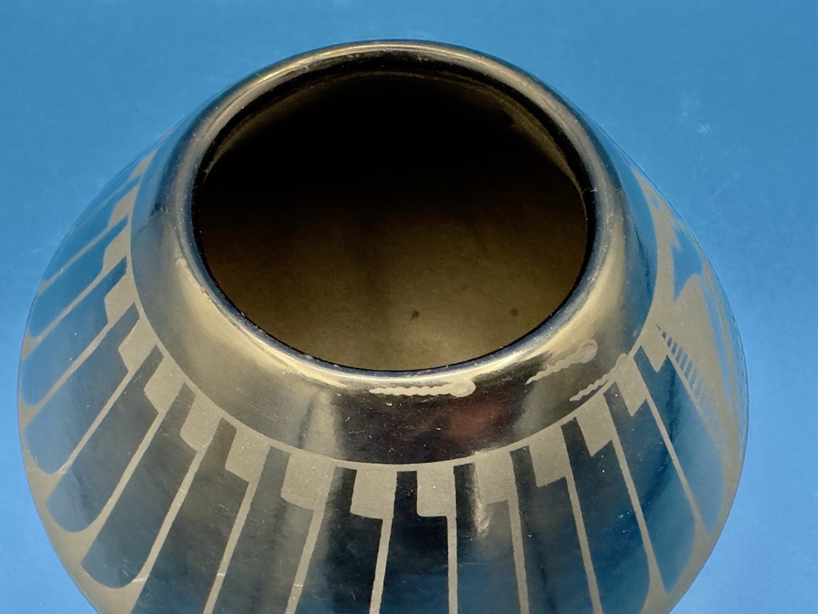 San Ildefonso Pueblo Black-on-Black Eagle Tail Pot - Cavan Gonzales - 4.75" W