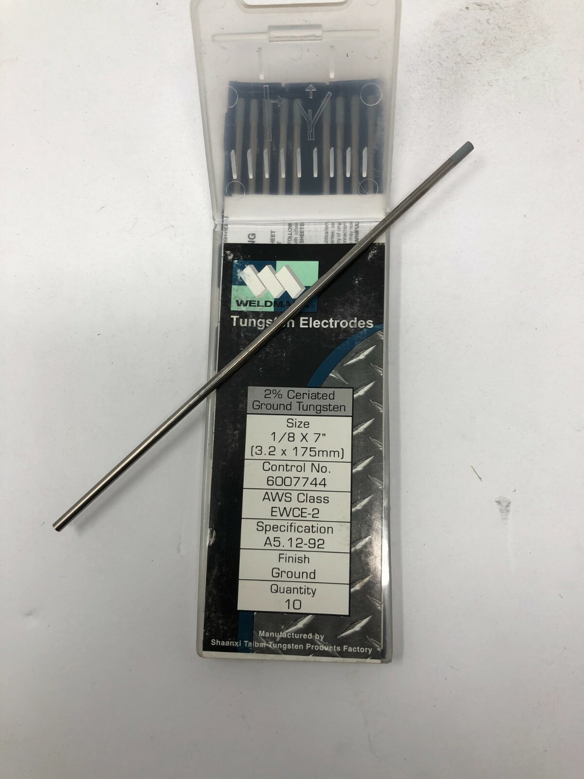 WeldMark 1/8" X 7" 2% Ceriated Tungsten Electrode Ground (10 Per Package)