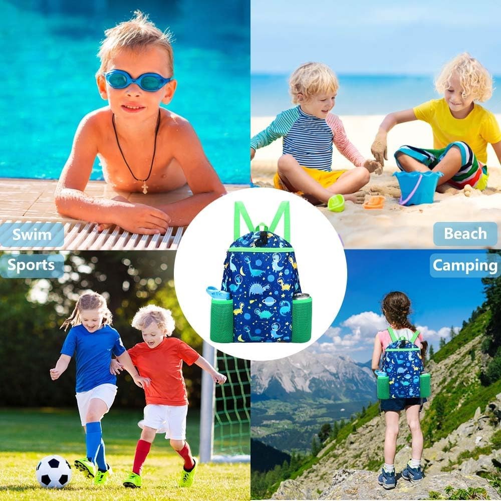 RHCPFOVR Dinosaur Drawstring Backpack for Kids - Blue Space