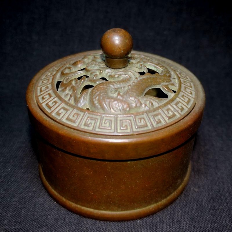 2.7" Mark Old Antique Chinese Bronze Dragon Censer Incense burner Censer Statue