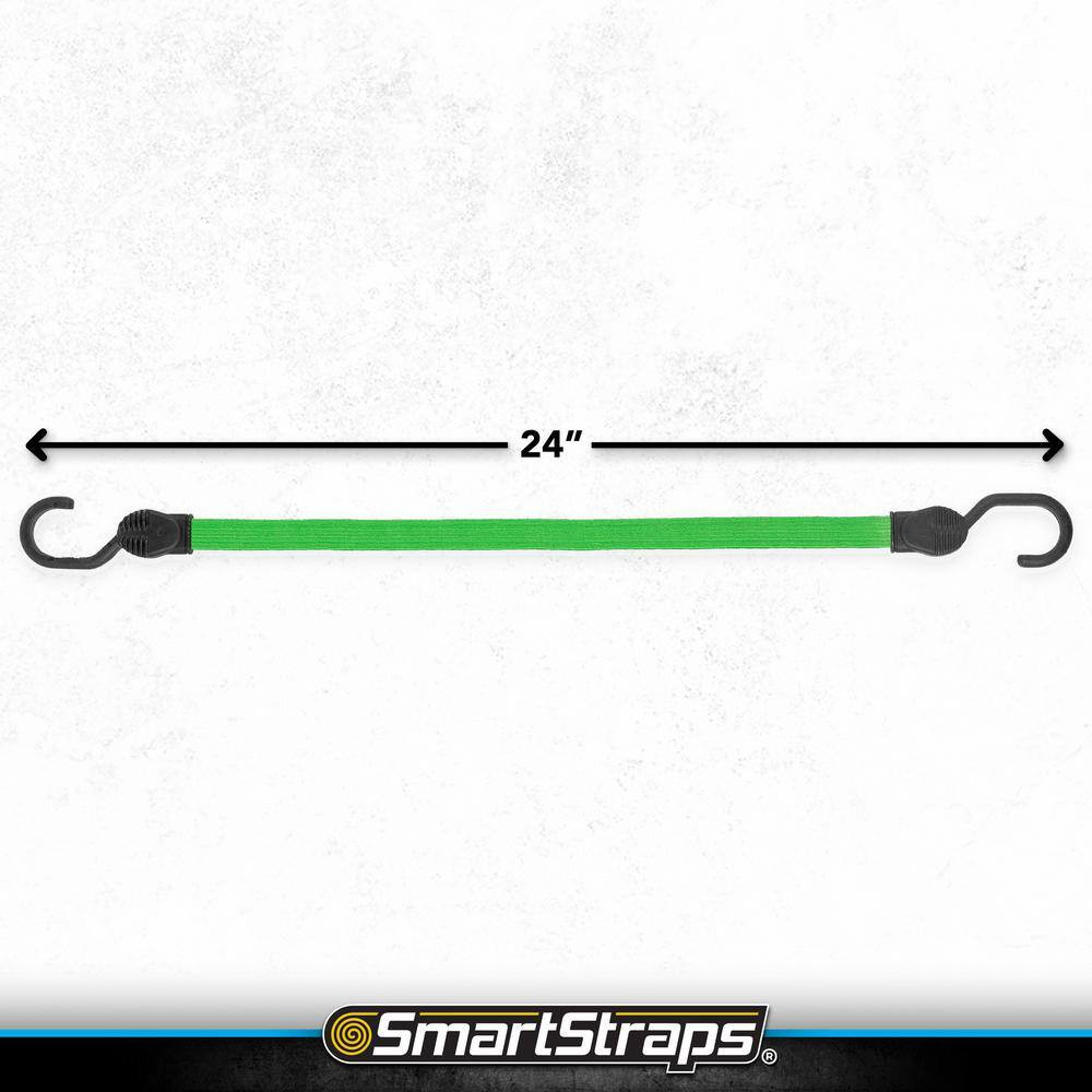 24 In. Green Flat Strap Bungee Cord with Hooks - 2 Pack