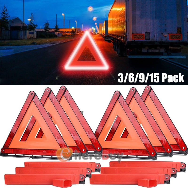 3 Pack Car Emergency Warning Triangles, Reflective Roadside Safety Triangle Kit
