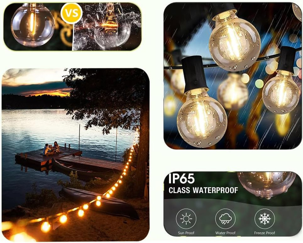 String Lights, LED 25 Light Bulbs 25Ft G40 Globe String Lights with Bulbs for In