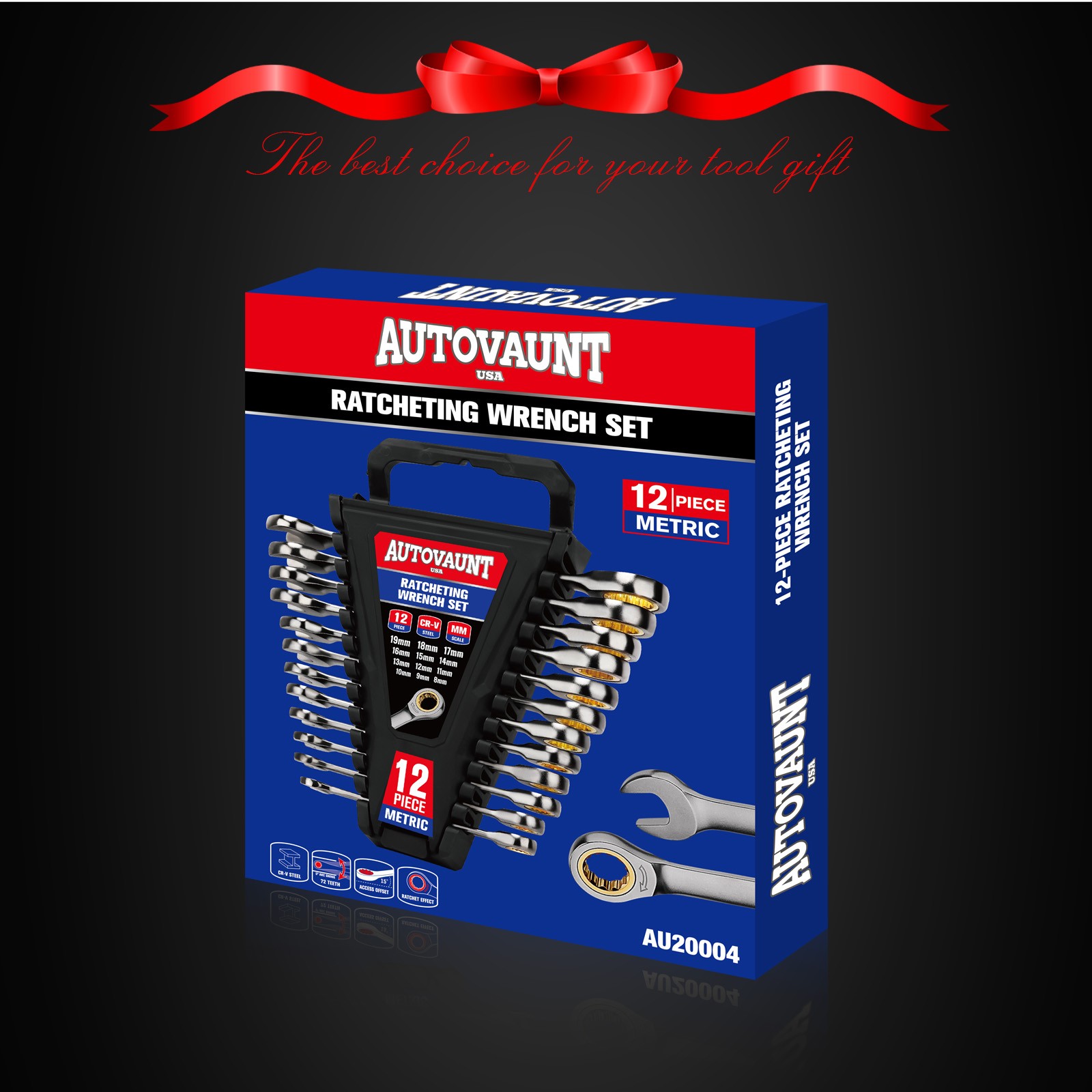 24/12PC Ratcheting Wrench Set Metric & SAE with Organizer 8-19 mm & 1/4" to 7/8"