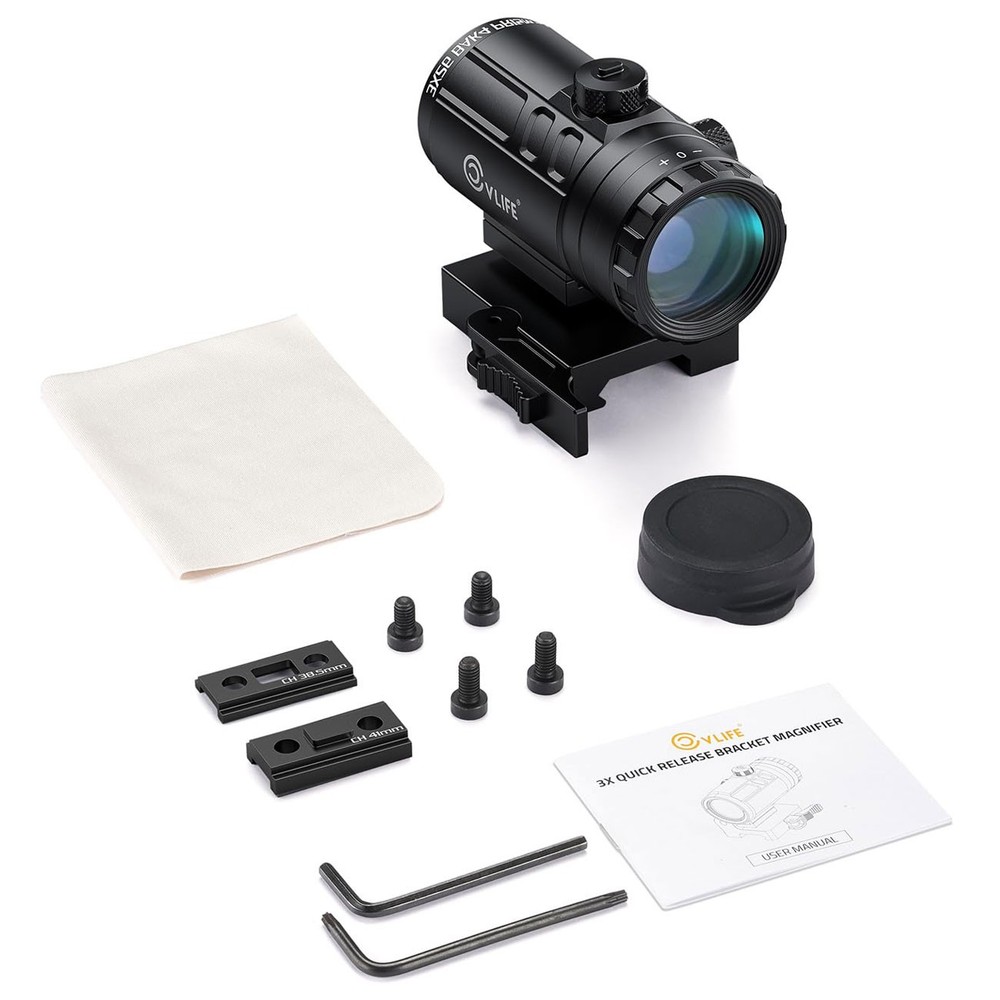 3X Flip to Side Quick Release Mount Red Dot Sight Magnifier Shockproof - Black
