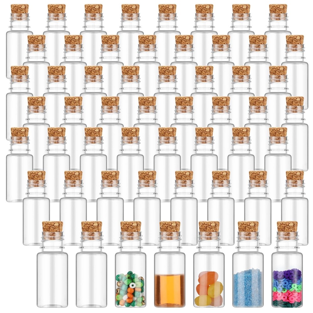 100 Packs 10ml Mini Plastic Bottles with Corks Stoppers Small Potion Bottles ...