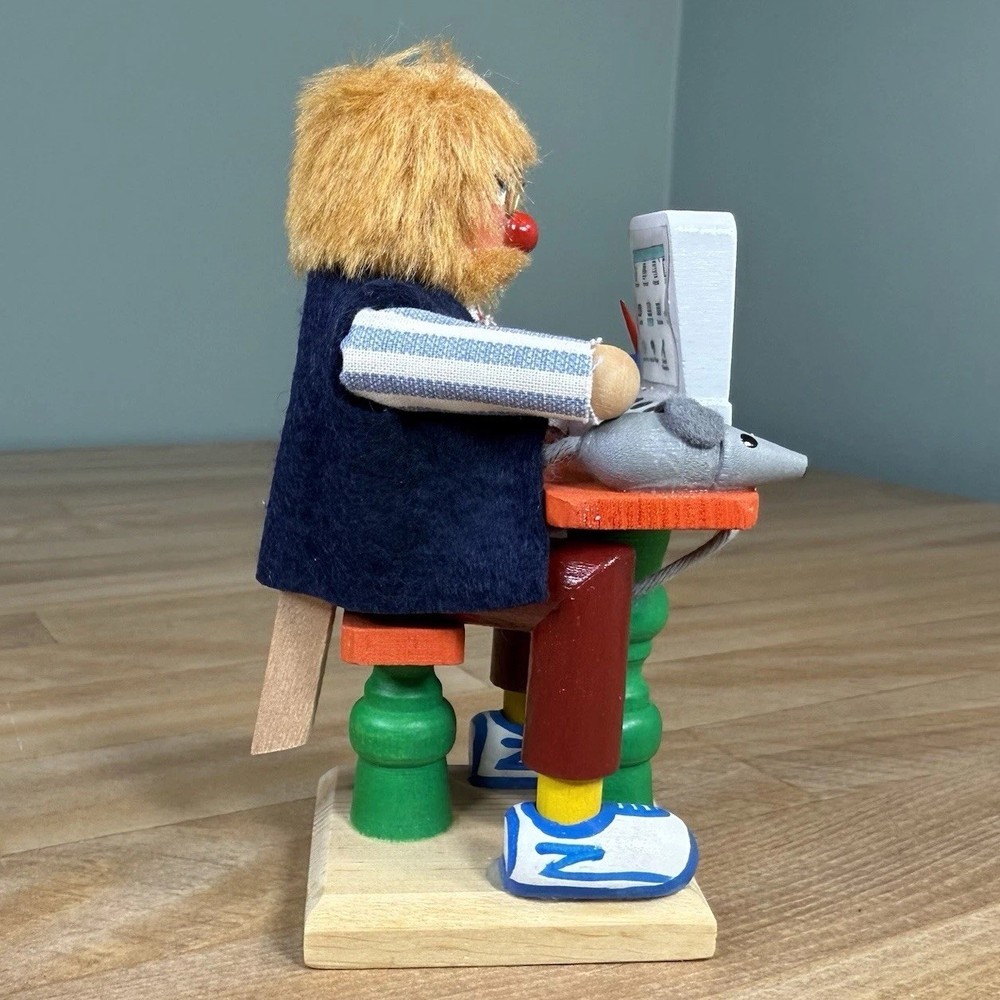 VTG ZUBER Wood Nutcracker MAN COMPUTER Work From Home 317/5000 Signed 5” Mouse