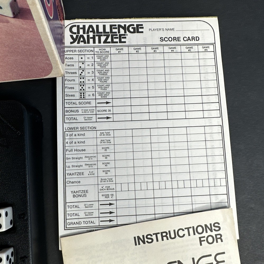 Challenge Yahtzee Dice Game E.S. Lowe Vintage COMPLETE Excellent Condition