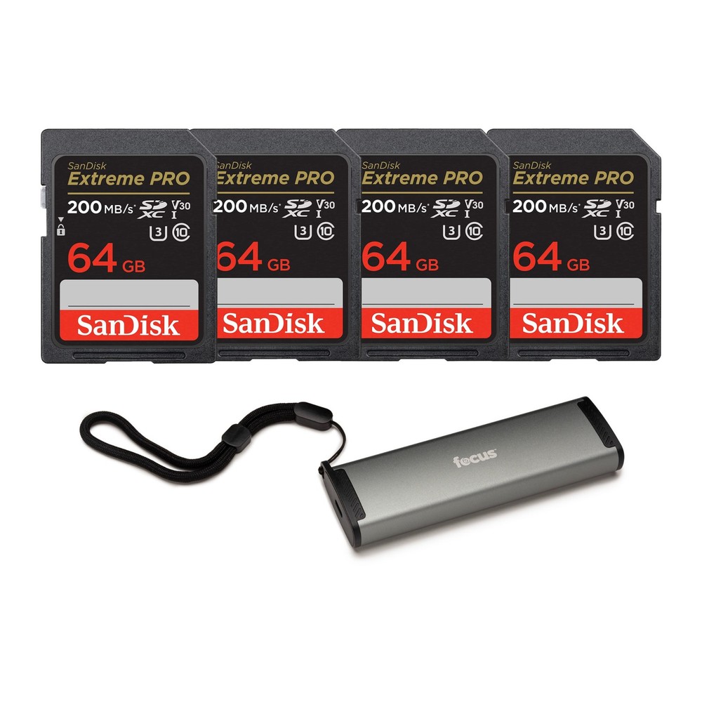 SanDisk 64GB Extreme PRO HS-I SDXC Memory Card Case Reader Bundle