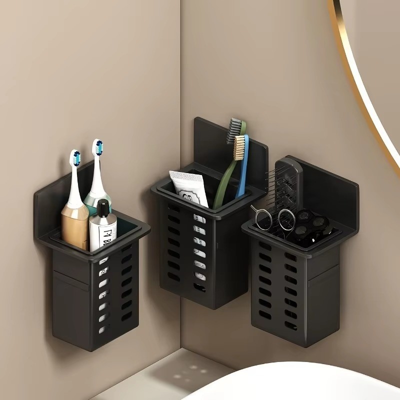 1X Wall-Mounted Toothbrush & Toothpaste Holder - No-Drill Bathroom Organizer