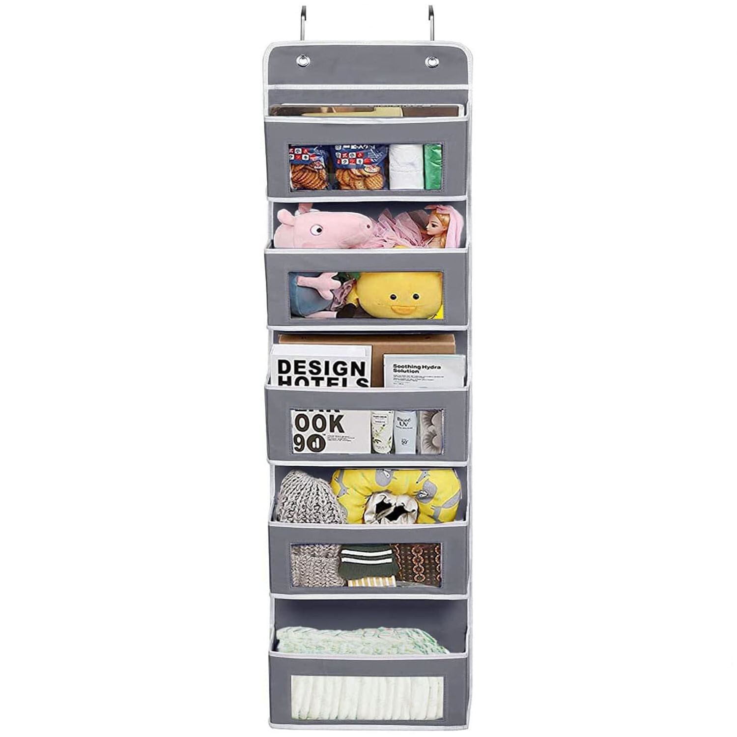 HBN 5-Shelf Over The Door Hanging Organizer with 2 Metal Hooks, Door Wall Mount