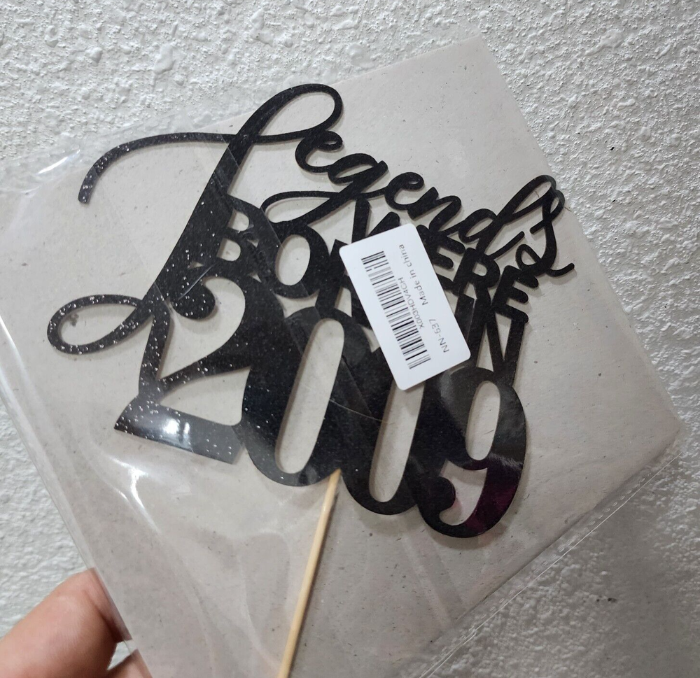 Legends Were Born in 2009 Cursive Cake Topper, Black