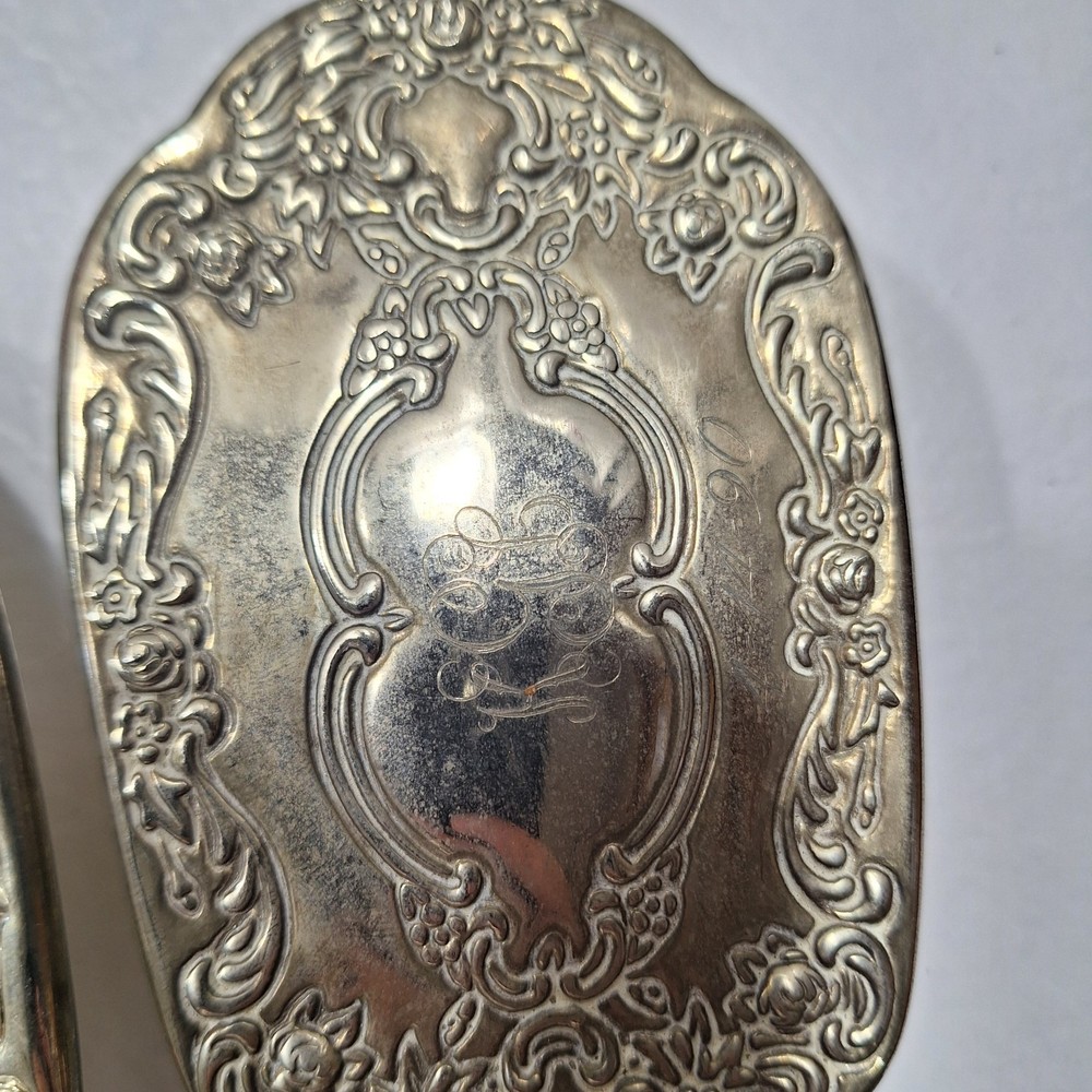 Vintage Vanity Mirror Brush Comb Set Sterling Silver Plated