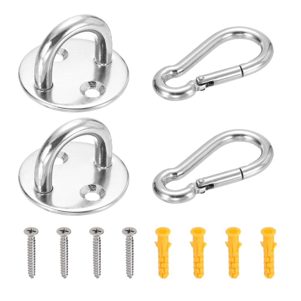 2Set M8 Eyelet Bracket Set Circular Hook Plate and Hook, Silver