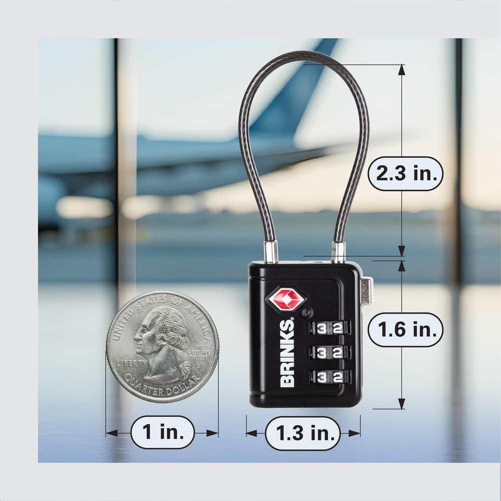 Brinks TSA Accepted Indicator Luggage Lock, Black Resettable 3Dial Combinati...