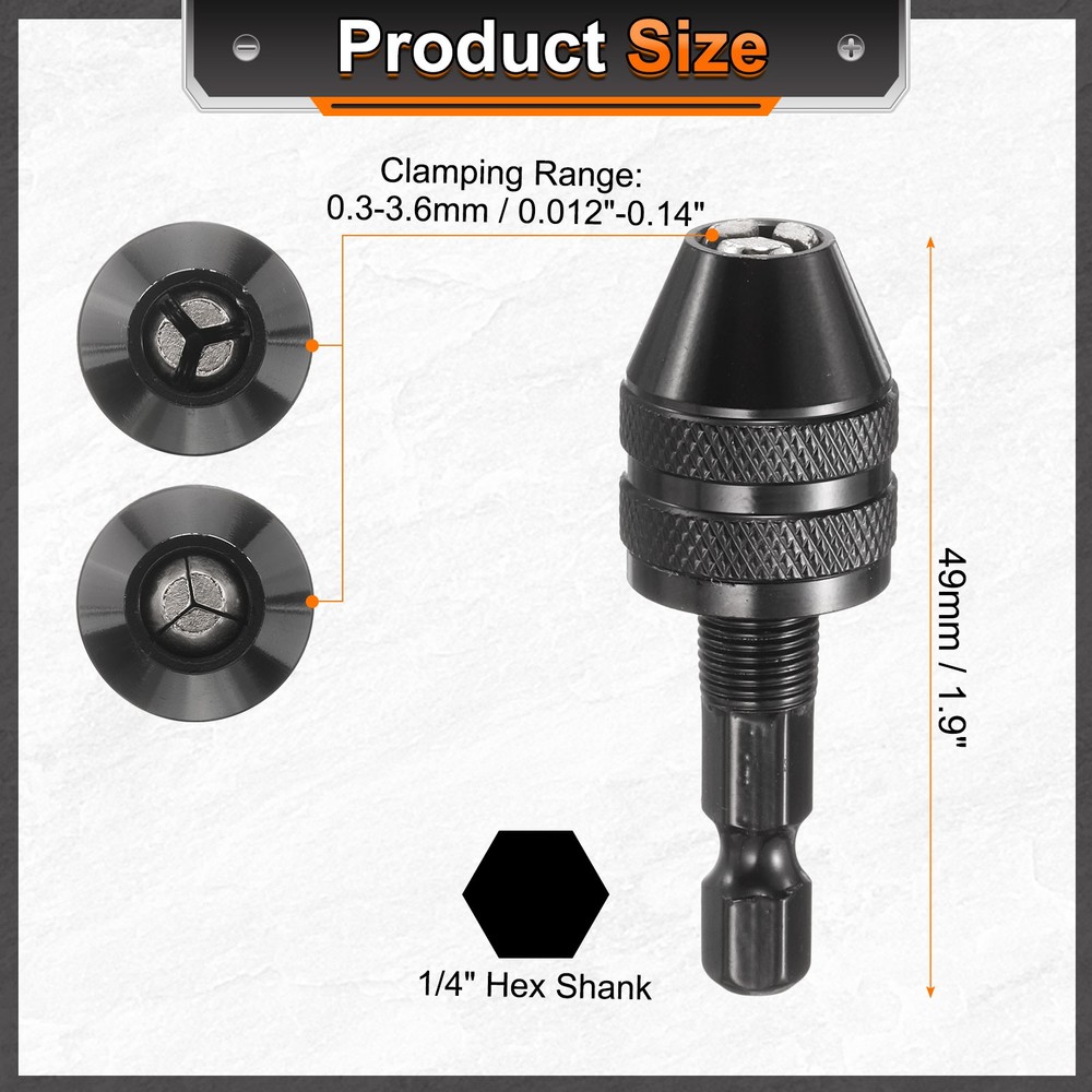 Keyless Drill Chuck 1/4" Chuck Conversion Adapter 0.3-3.6mm, Black