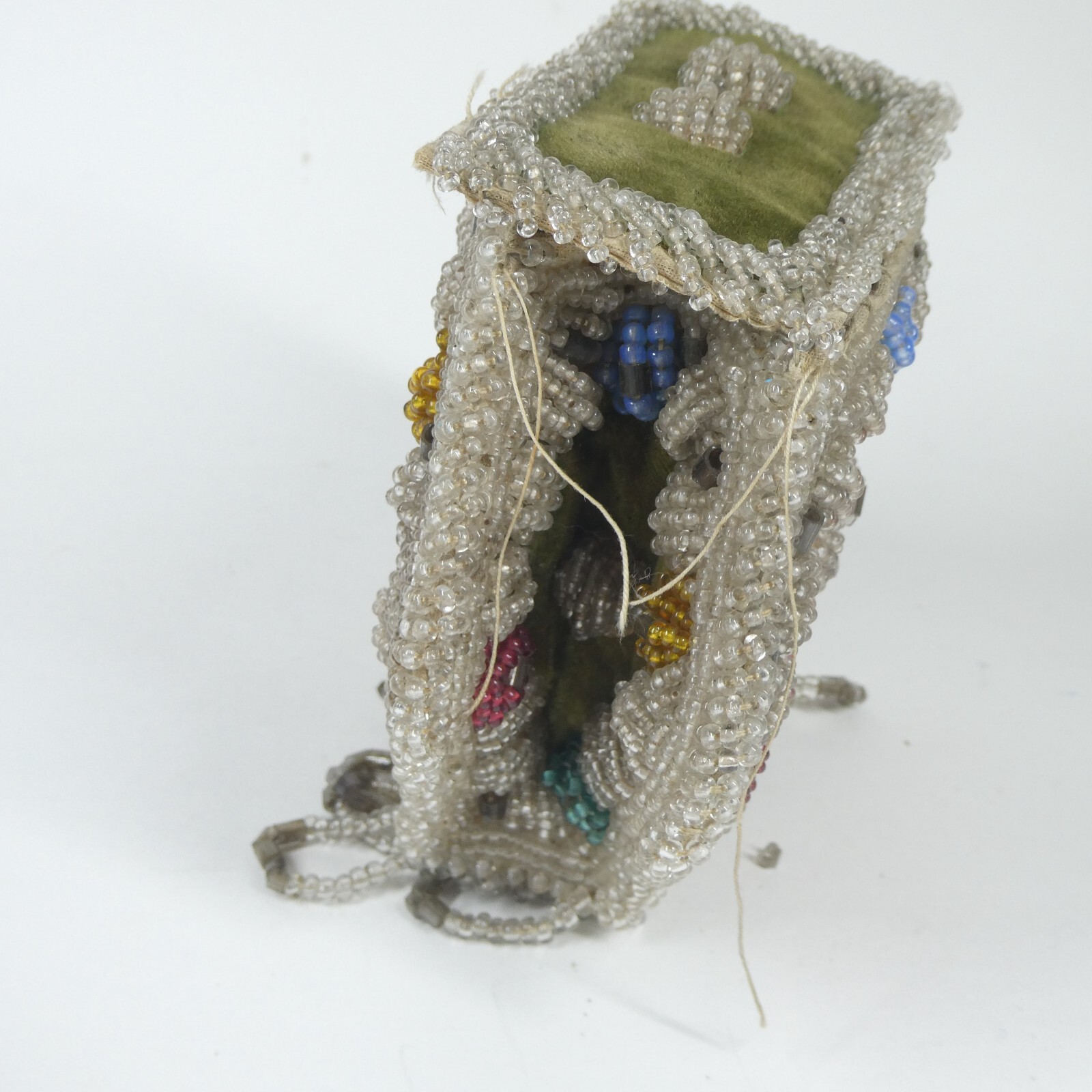 Beaded Purse Antique Iroquois? Fringed Beadwork Bag Whimsy AS IS