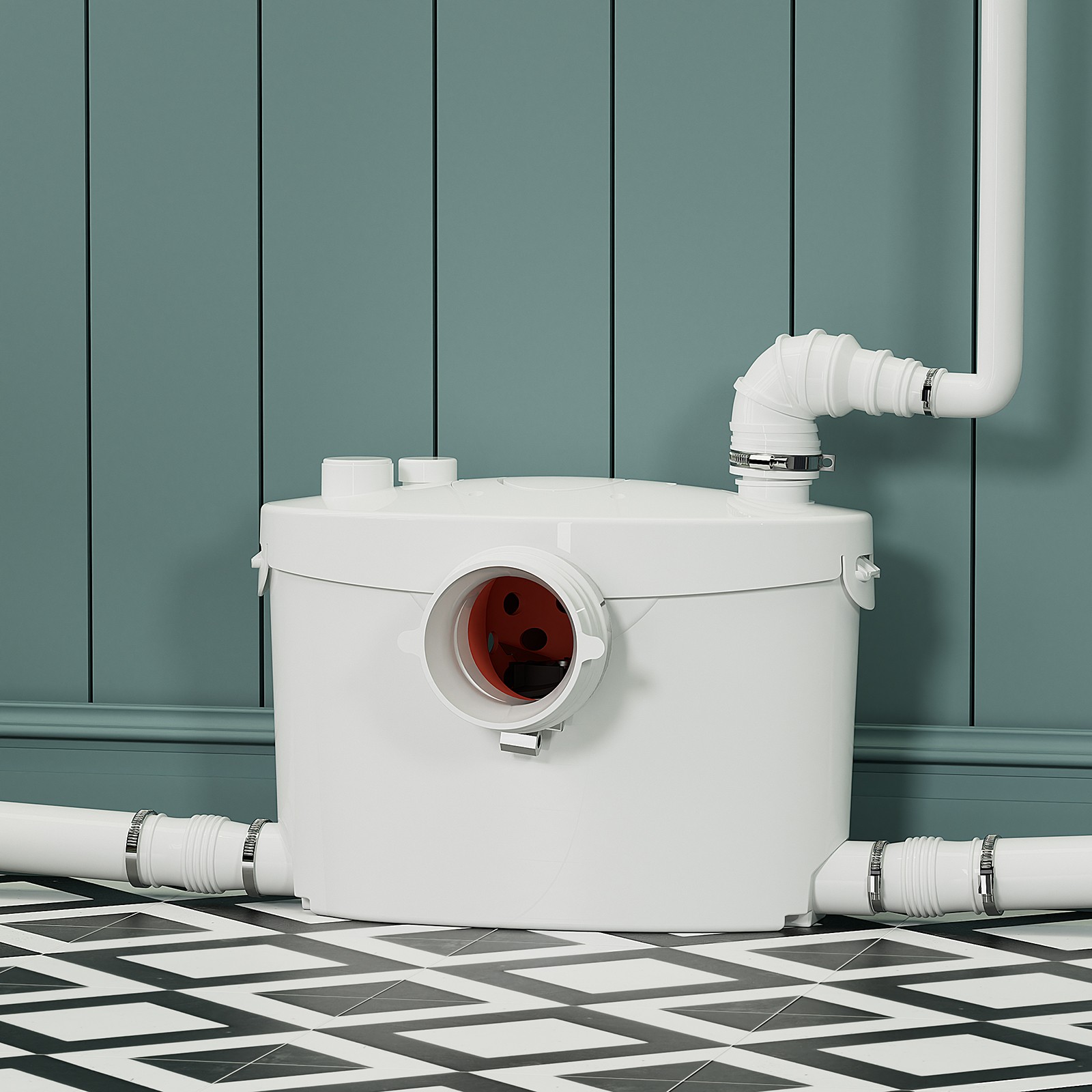 750W Macerating Toilet System Upflush Toilet with Pump 4 Inlets for Basement