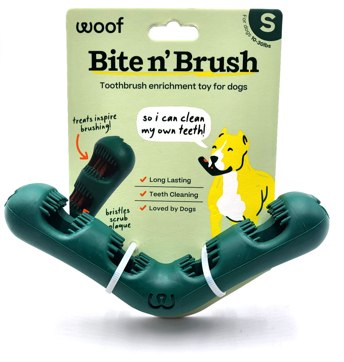 Woof Bite n' Brush Small Treat Holder Toothbrush Tough Non Toxic For Dogs 7"