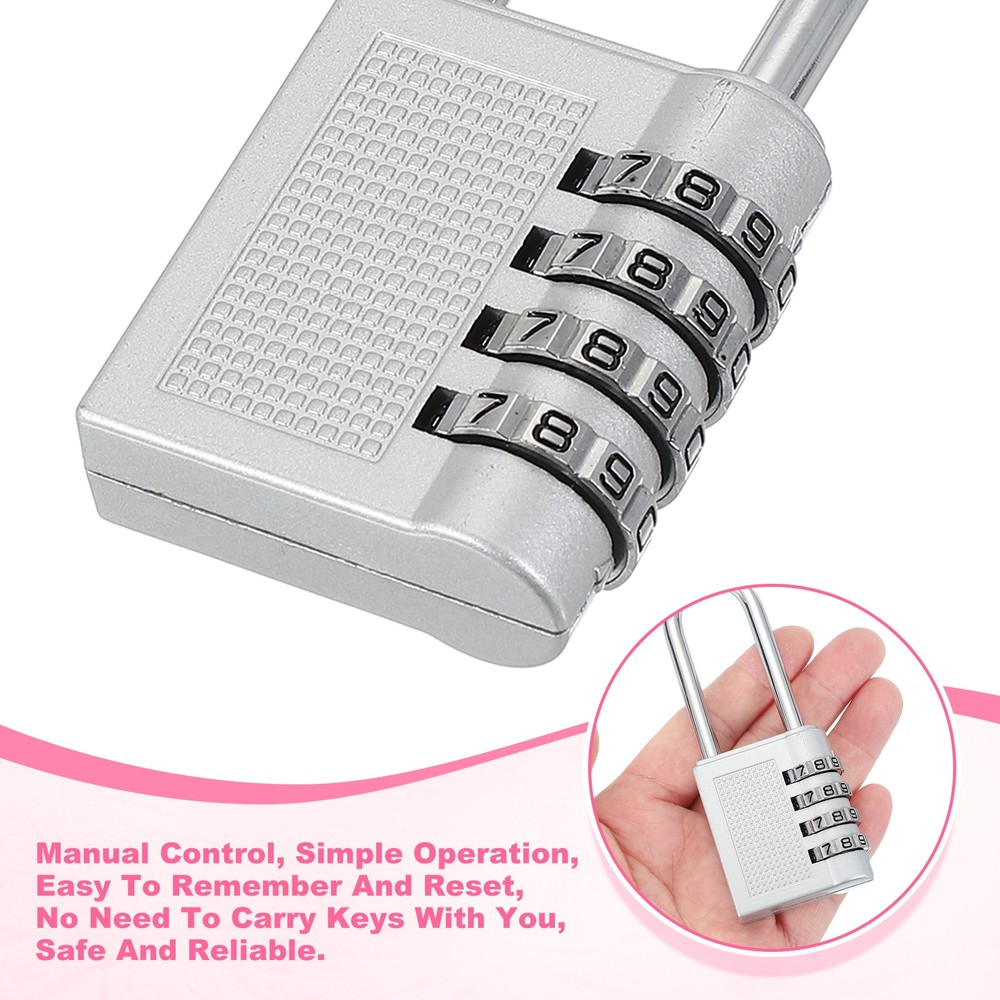 1 Pack Combination Locks Long Shackle 4 Digit Combination Padlock Silver