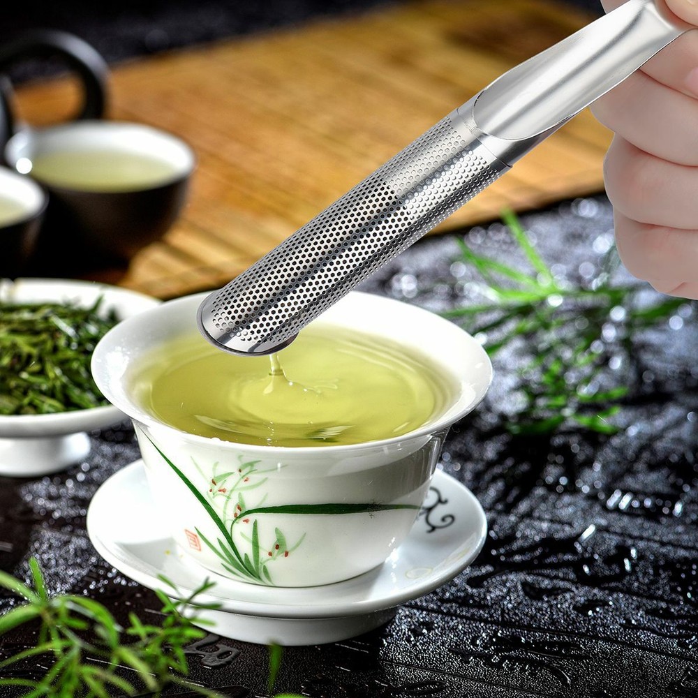 Stainless Steel Tea Diffuser Tea Stick Strainer Tea Infuser Pipe w Hook Handle