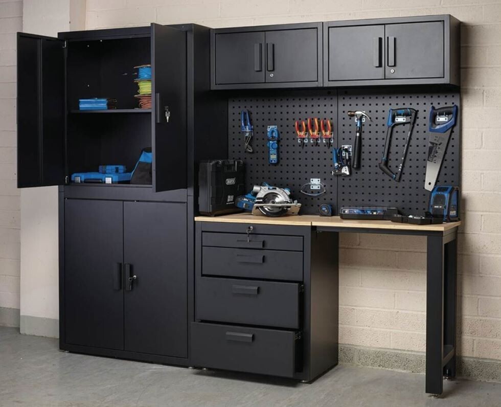Draper Single Garage Workstation MS100 Storage Tools Lockable Black Garage 44009