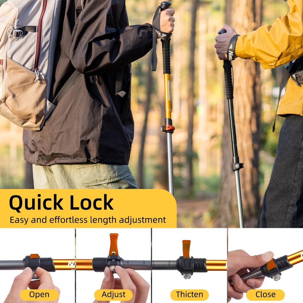 Lightweight Adjustable Collapsible Trekking Poles with Shock Absorption, 2 Pack