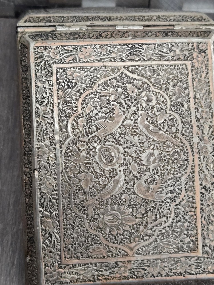 Genuine Antique Middle Eastern Solid Silver Cigarette Box Case