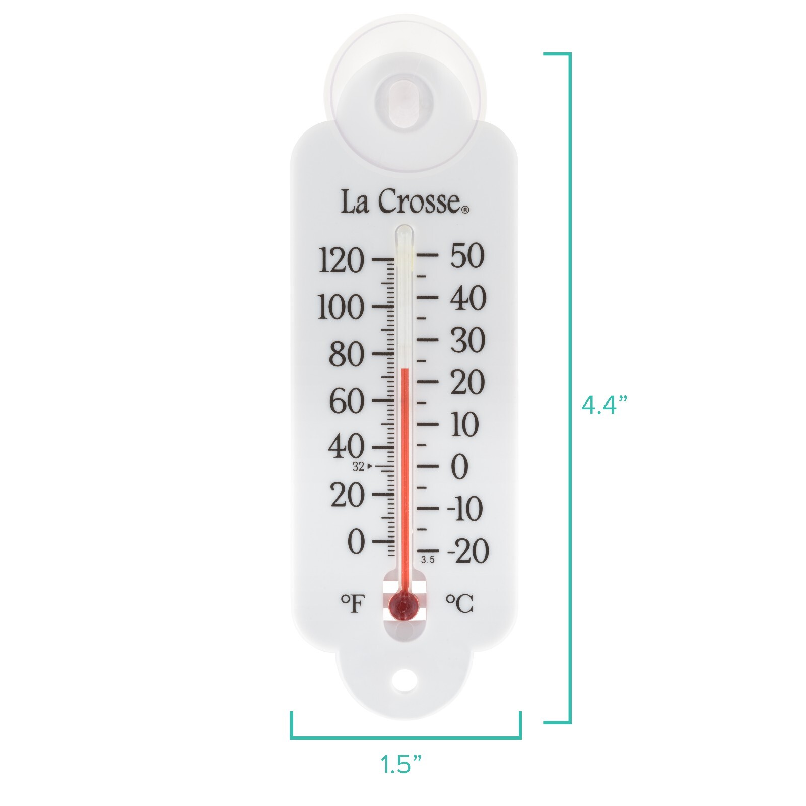 204-111 La Crosse 4" Indoor/Outdoor Small Tube Window Thermometer - White