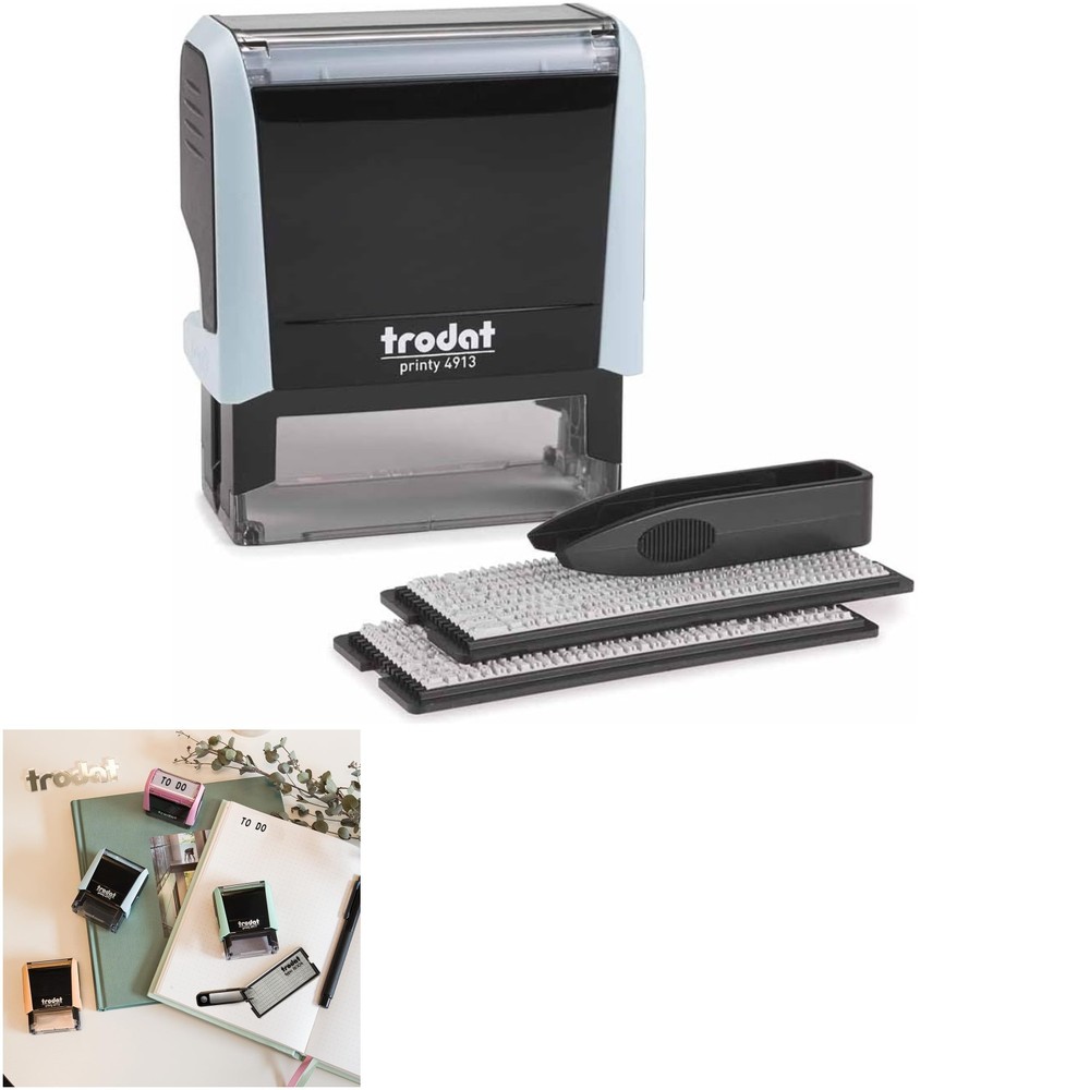 Self-Inking DIY 5 Line Stamp Black Ink Blue Personalized Custom Message