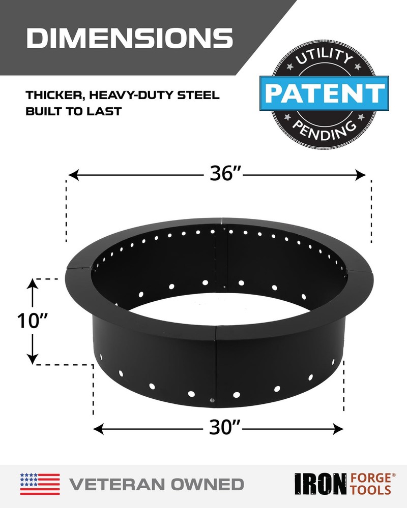 Iron Forge Tools Smokeless Firepit - 36 inch Outer/30 36" Radius, Black