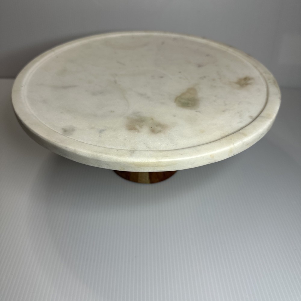 Marble & Wood Cake Stand 12” EUC