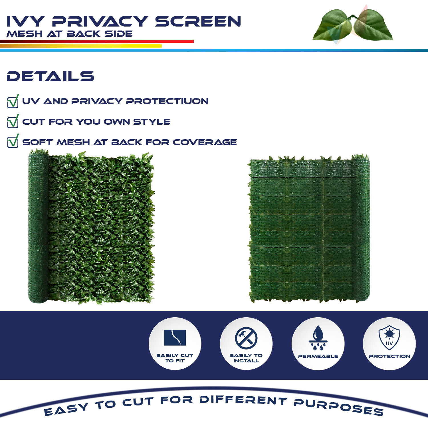 6 Ft Artificial Faux Ivy Leaf Privacy Fence Screen Decor Panels Outdoor Hedge