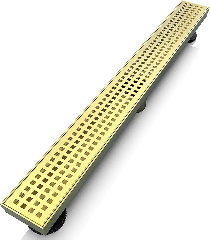 24 inch Linear Shower Drain, Gold Rectangular Floor Drain, NEW