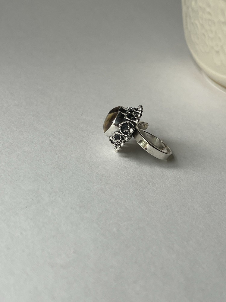 Amber Heart Ring 925 Sterling Silver Adjustable Artisan Statement