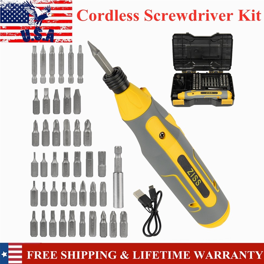 4V Cordless Screwdriver Kit Electric USB Rechargeable Power Tool 43pcs Bits Set