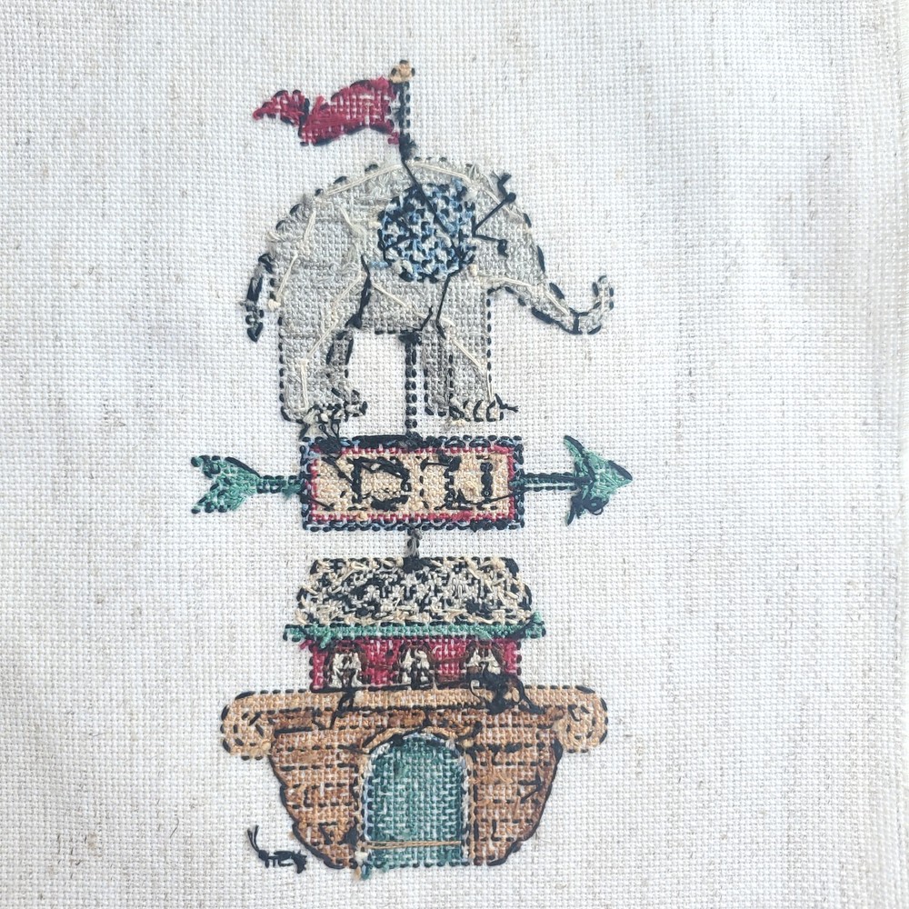 Elephant Needlepoint Panel Trunk Up Good Luck Wall Art Pillow Completed