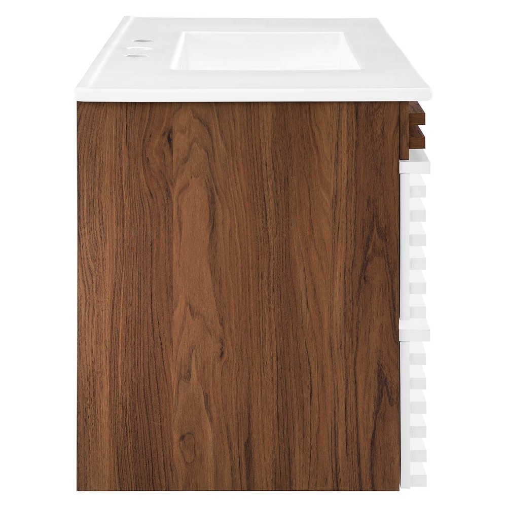Modway Render 36" Wall-Mount Bathroom Vanity in White Walnut White