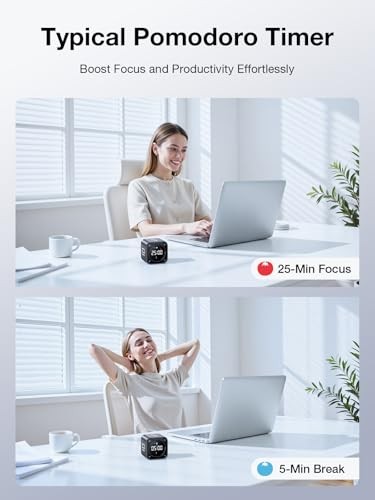 TK3 Pomodoro Timer Cube, Desk Productivity Timer with 5/10/30/60 Min Black