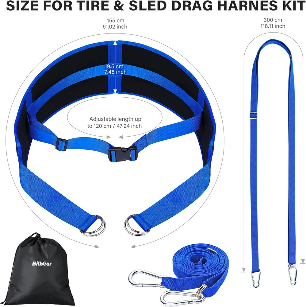 Sled Pulling Belt,Adjustable Sled Training Waist Belt, Belt for Pulling with 2 P