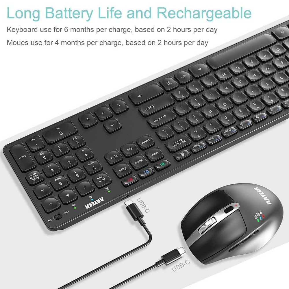 Arteck Universal Multi-Device Bluetooth Keyboard and Mouse Full Size Wireless...