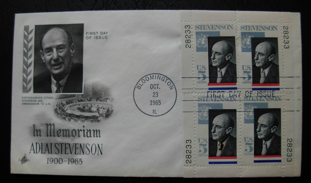 1275 Adlai Stevenson FDC - Matched Set Single Plate #s
