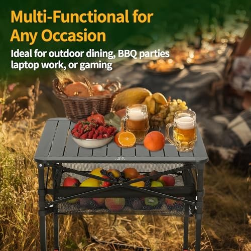 Aluminum Square Table, Adjustable Height Folding Camping Table, Small